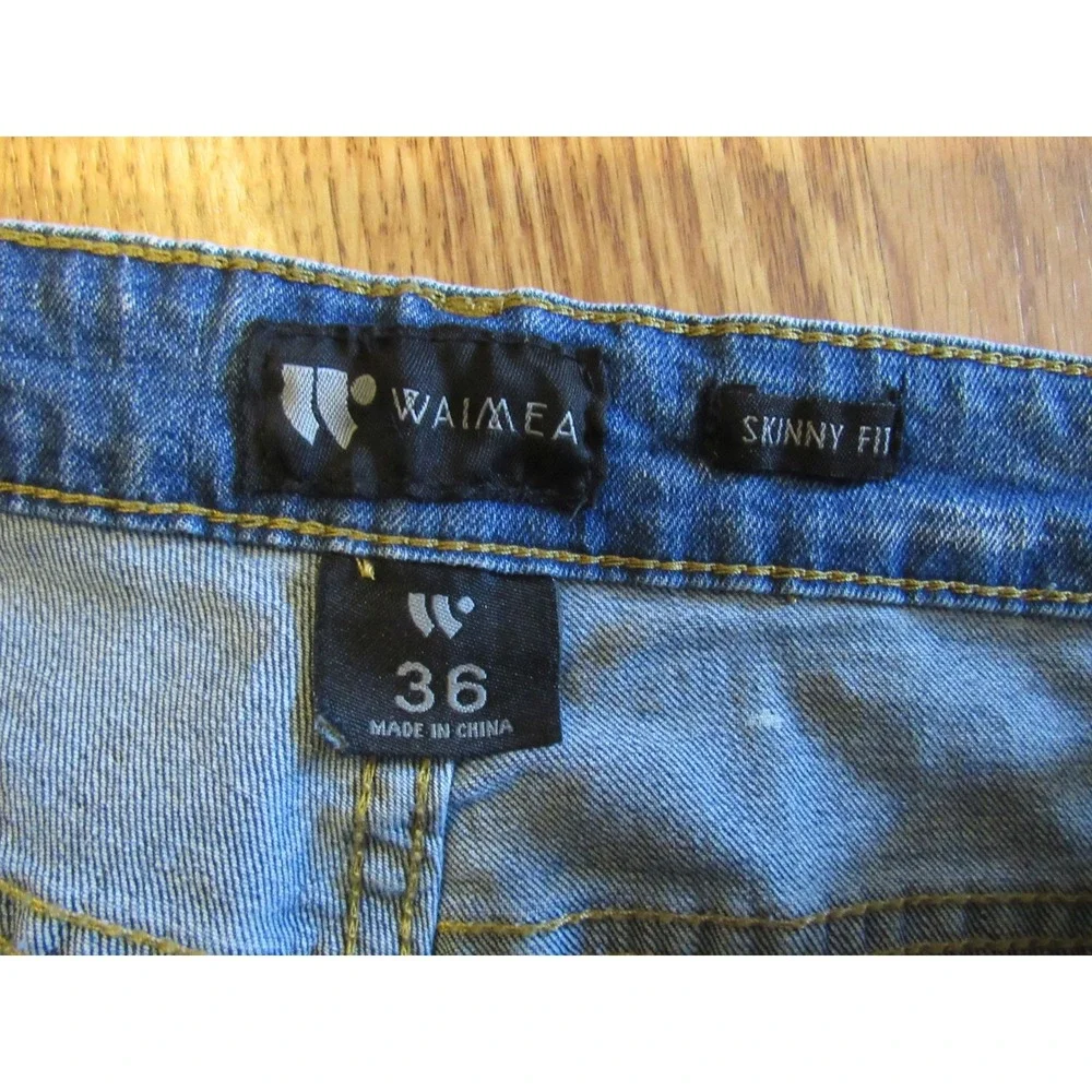 Waimea Savage Graphic Skinny Fit Jeans Light Wash Distressed Splatter Mens 36x32